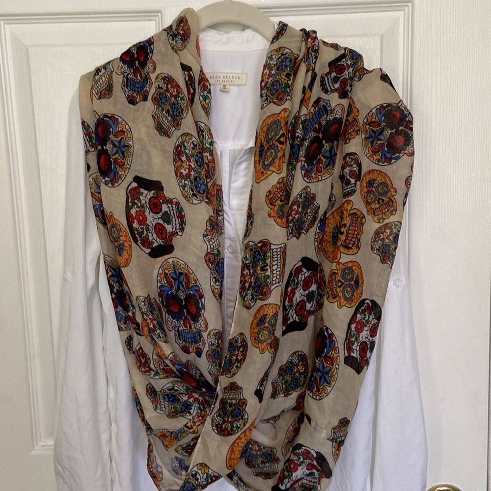 Sugar Skulls Day of the Dead Halloween Colorful Infinity Scarf BOHO Chic